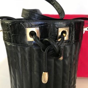 KLEINBERG SHERRILL Bucket Bag Blk Alligator Trim